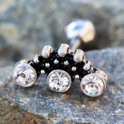 Stainless Steel Ornate Triple CZ Cartilage Earring