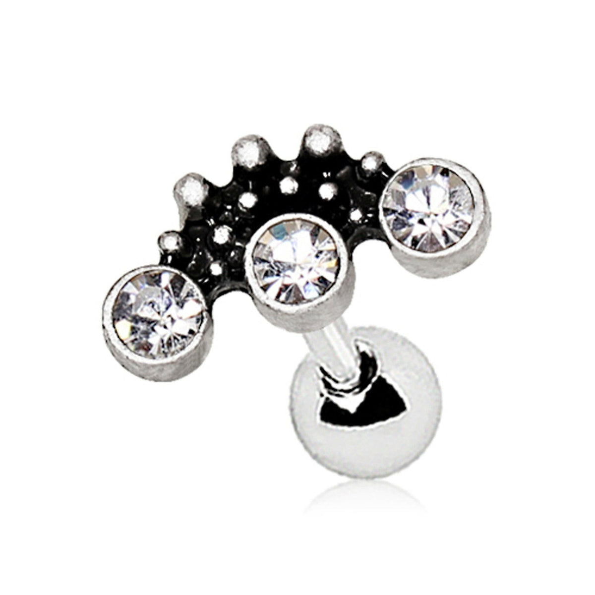 Stainless Steel Ornate Triple CZ Cartilage Earring