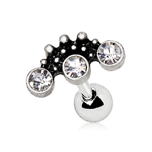 Stainless Steel Ornate Triple CZ Cartilage Earring