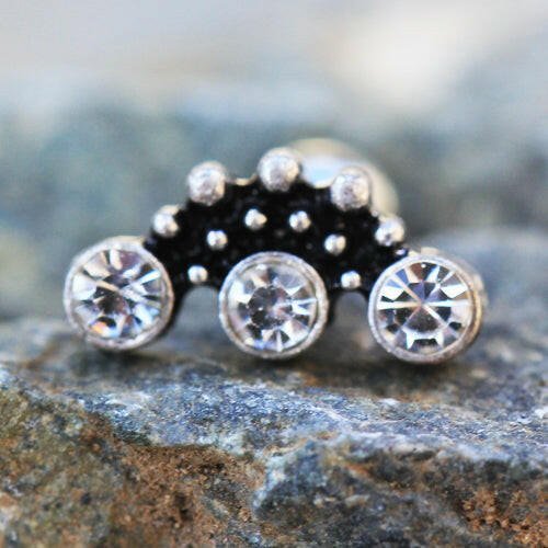 Stainless Steel Ornate Triple CZ Cartilage Earring