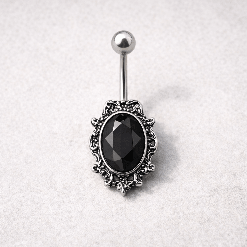 Stainless Steel Ornate Victorian Jeweled Navel Ring Navel Ring Skin Metals