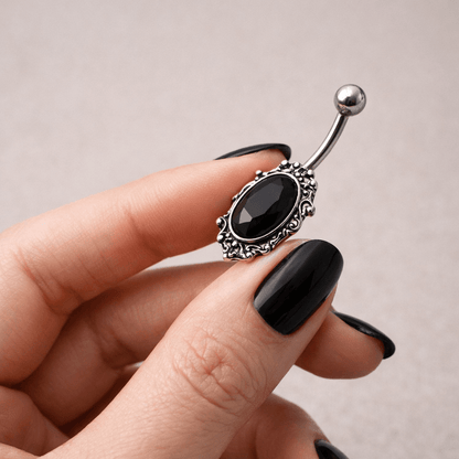 Stainless Steel Ornate Victorian Jeweled Navel Ring Navel Ring Skin Metals