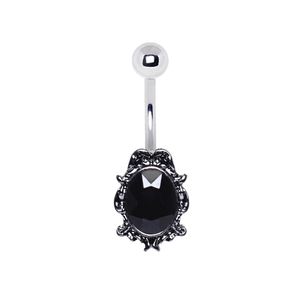 Stainless Steel Ornate Victorian Jeweled Navel Ring - Skin Metals