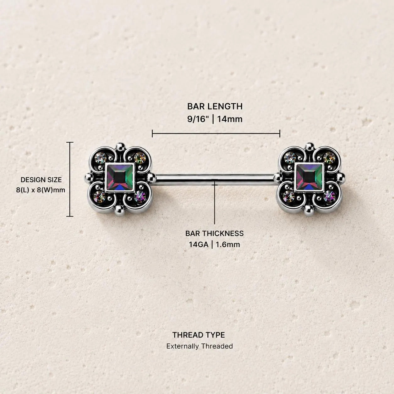 Stainless Steel Ornate Vitrail Medium Nipple Bar