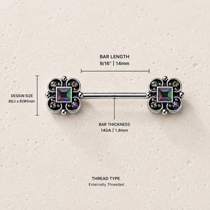 Stainless Steel Ornate Vitrail Medium Nipple Bar