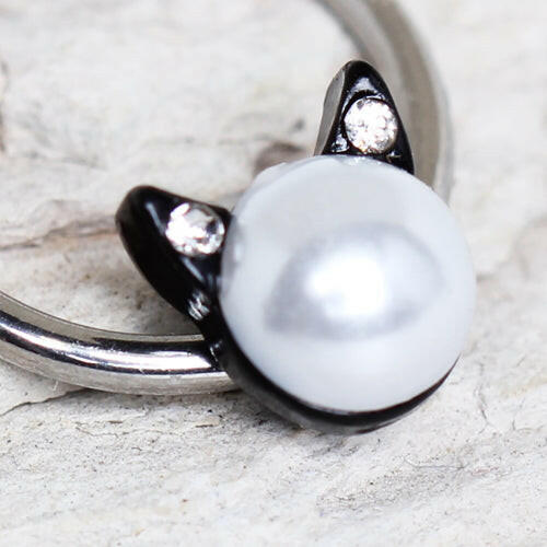 Stainless Steel Pearl Cat Snap-in Captive Bead Ring / Septum Ring Septum Ring Impulse Piercings