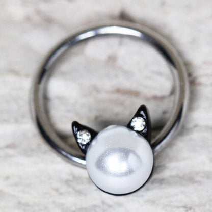 Stainless Steel Pearl Cat Snap-in Captive Bead Ring / Septum Ring Septum Ring Impulse Piercings