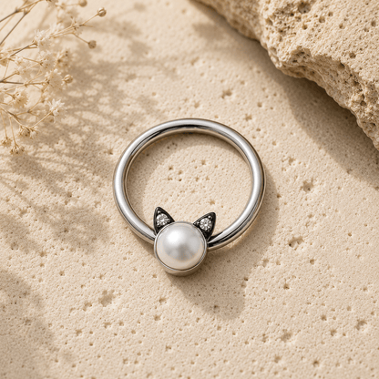 Stainless Steel Pearl Cat Snap-in Captive Bead Ring / Septum Ring - Skin Metals
