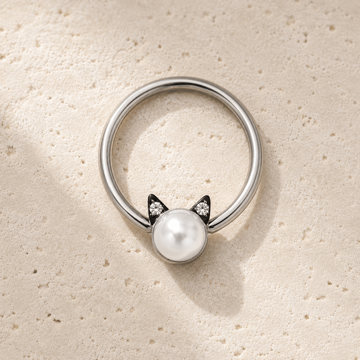 Stainless Steel Pearl Cat Snap-in Captive Bead Ring / Septum Ring - Skin Metals