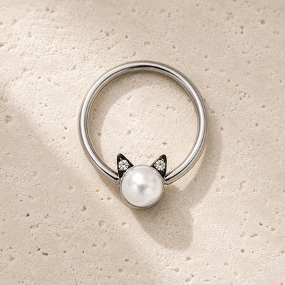 Stainless Steel Pearl Cat Snap-in Captive Bead Ring / Septum Ring - Skin Metals