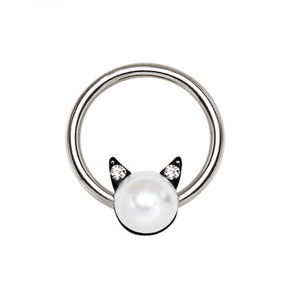 Stainless Steel Pearl Cat Snap-in Captive Bead Ring / Septum Ring Septum Ring Impulse Piercings