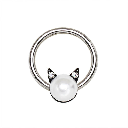 Stainless Steel Pearl Cat Snap-in Captive Bead Ring / Septum Ring Septum Ring Impulse Piercings