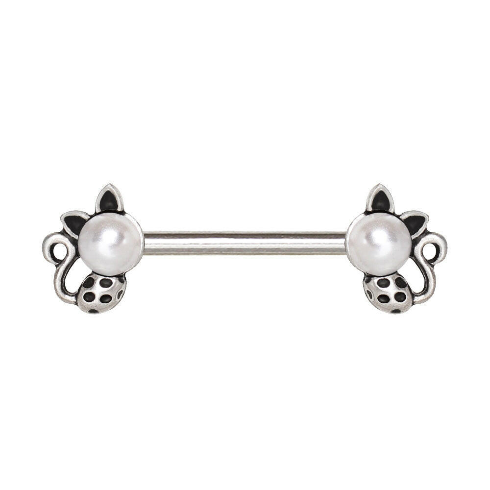 Stainless Steel Pearl Spotted Cat Nipple Bar Nipple Ring Impulse Piercings