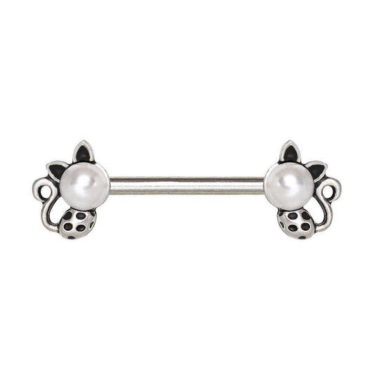 Stainless Steel Pearl Spotted Cat Nipple Bar Nipple Ring Impulse Piercings