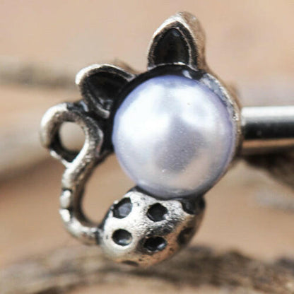 Stainless Steel Pearl Spotted Cat Nipple Bar Nipple Ring Impulse Piercings