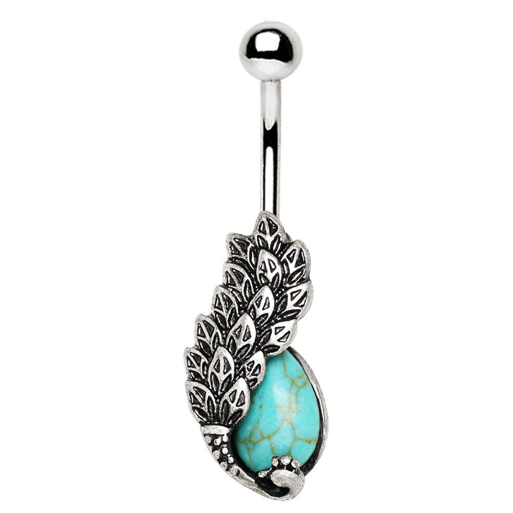 Stainless Steel Phoenix & Turquoise Egg Navel Ring