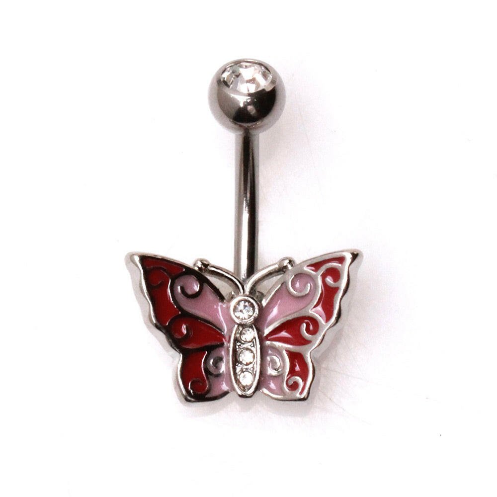 Stainless Steel Pink Butterfly Navel Ring Navel Ring Impulse Piercings