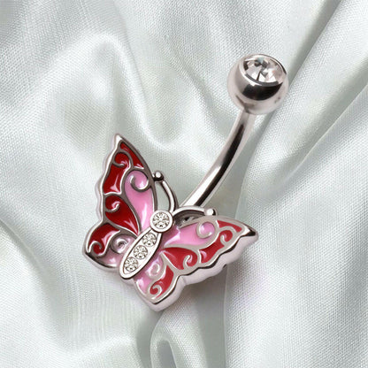 Stainless Steel Pink Butterfly Navel Ring