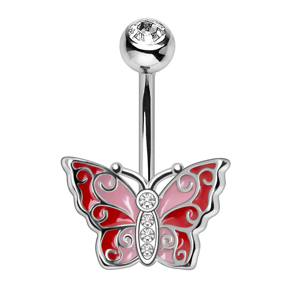 Stainless Steel Pink Butterfly Navel Ring