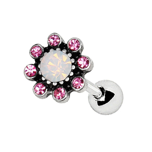 Stainless Steel Pink Flower Cartilage Earring Cartilage Earring Impulse Piercings 16 gaugeLength: 1/4"