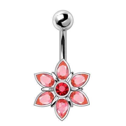 Stainless Steel Pink Flower Navel Ring