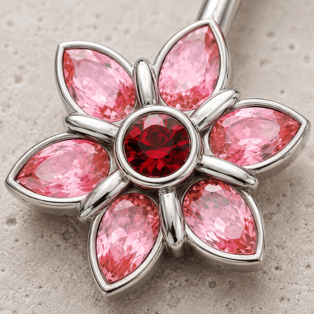 Stainless Steel Pink Flower Navel Ring