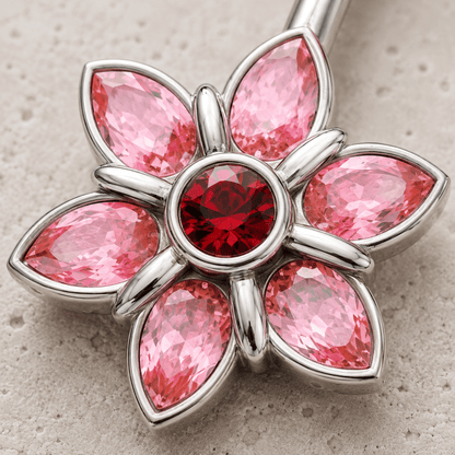 Stainless Steel Pink Flower Navel Ring