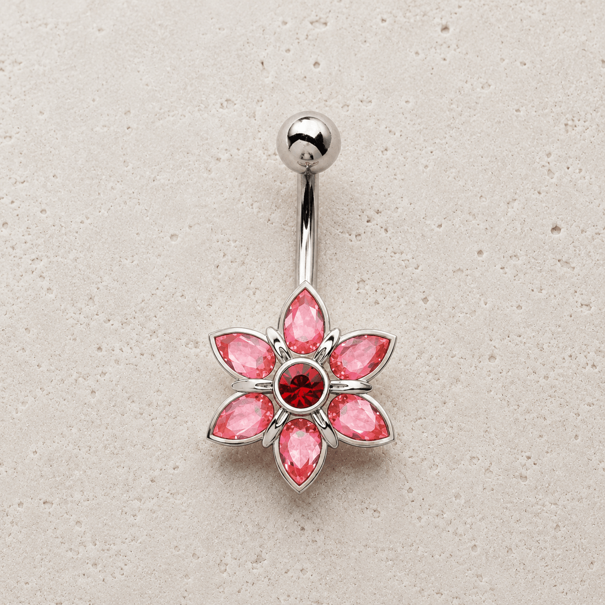 Stainless Steel Pink Flower Navel Ring