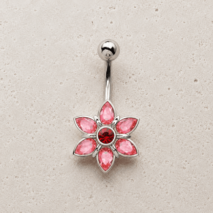 Stainless Steel Pink Flower Navel Ring