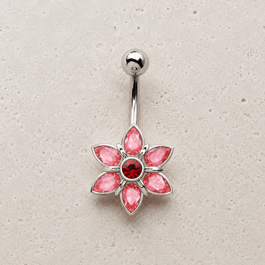 Stainless Steel Pink Flower Navel Ring