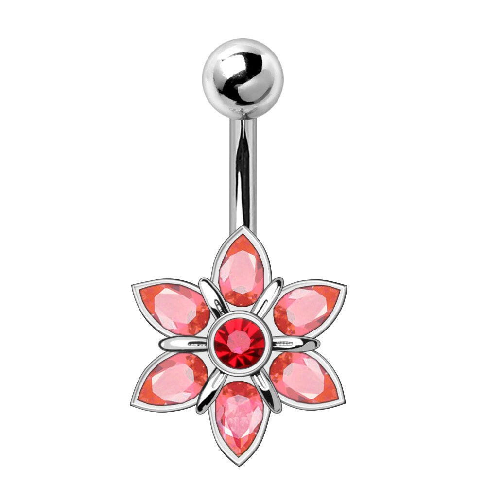 Stainless Steel Pink Flower Navel Ring Navel Ring Impulse Piercings