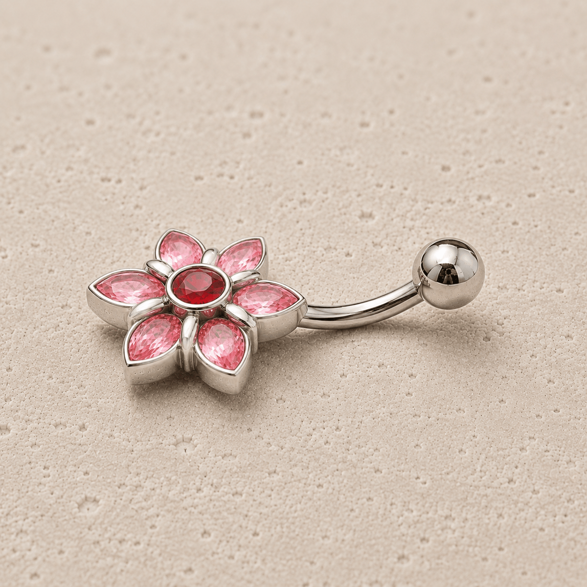 Stainless Steel Pink Flower Navel Ring