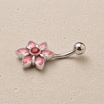 Stainless Steel Pink Flower Navel Ring
