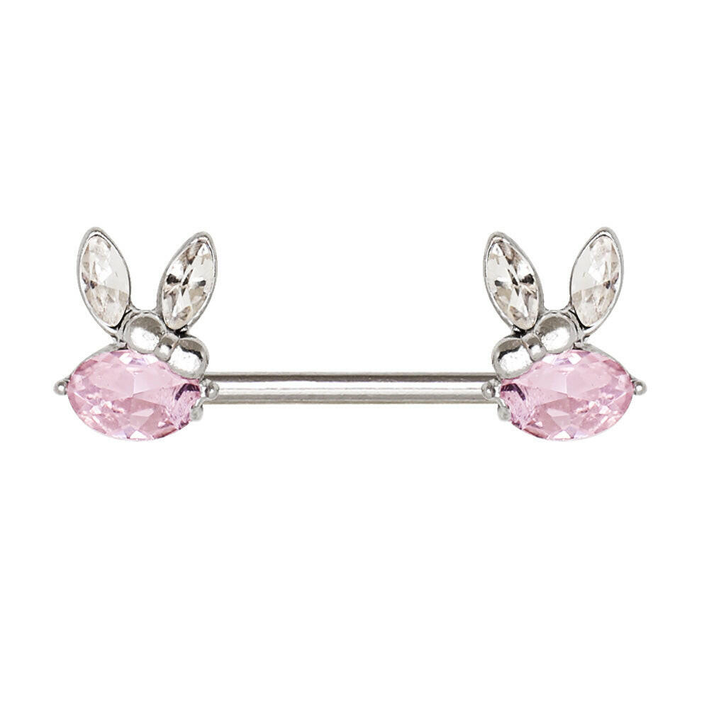 Stainless Steel Pink Gemmed Rabbit Nipple Bar Nipple Ring Impulse Piercings