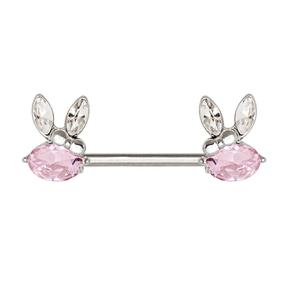 Stainless Steel Pink Gemmed Rabbit Nipple Bar