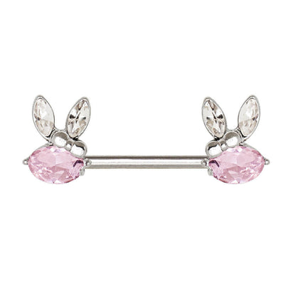 Stainless Steel Pink Gemmed Rabbit Nipple Bar
