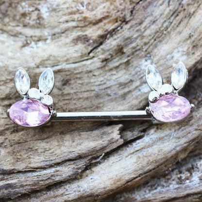 Stainless Steel Pink Gemmed Rabbit Nipple Bar