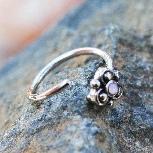 Stainless Steel Pink Ornate Flower Nose Hoop / Cartilage Earring Nose Ring Impulse Piercings