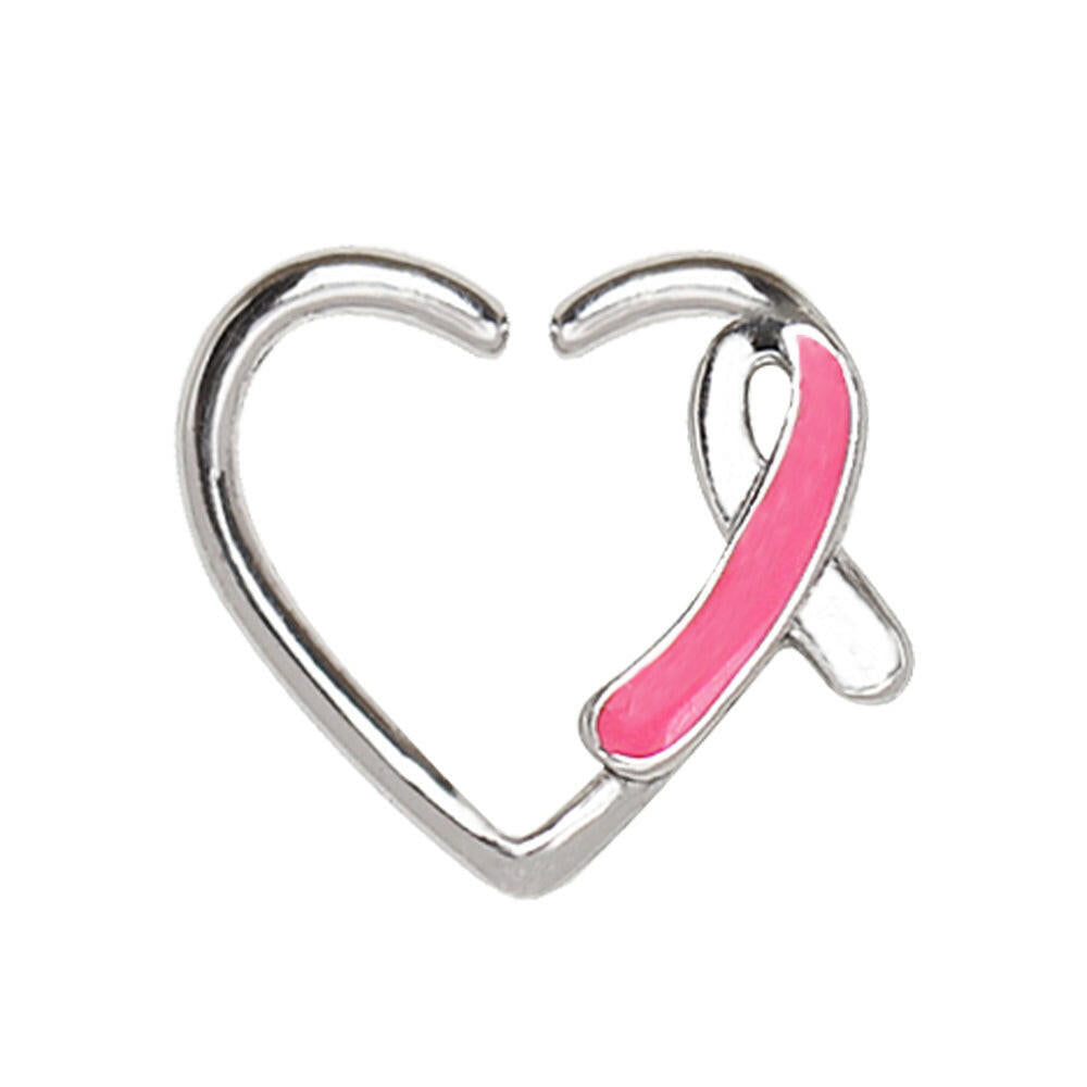 Stainless Steel Pink Ribbon Heart Cartilage Earring