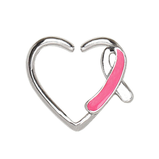Stainless Steel Pink Ribbon Heart Cartilage Earring