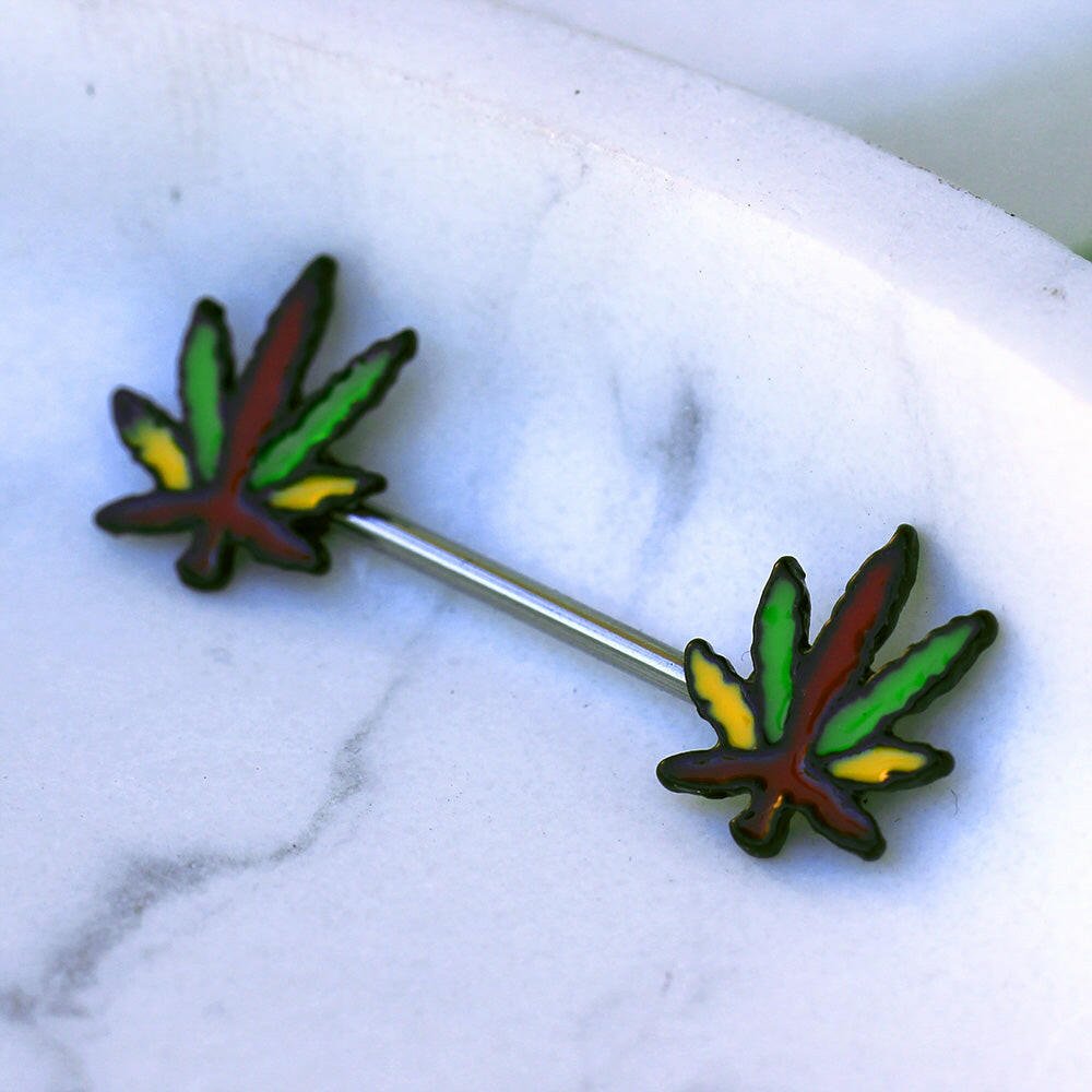 Stainless Steel Pot Leaf Nipple Bar Nipple Ring Impulse Piercings