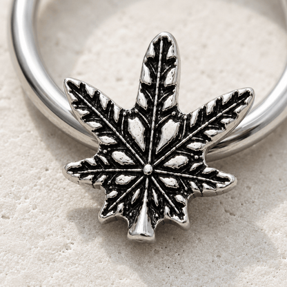 Pot Leaf Septum Ring snap-in closure detail