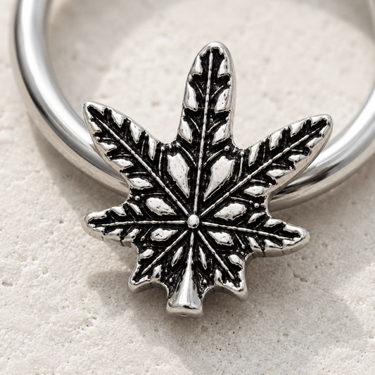Pot Leaf Septum Ring snap-in closure detail