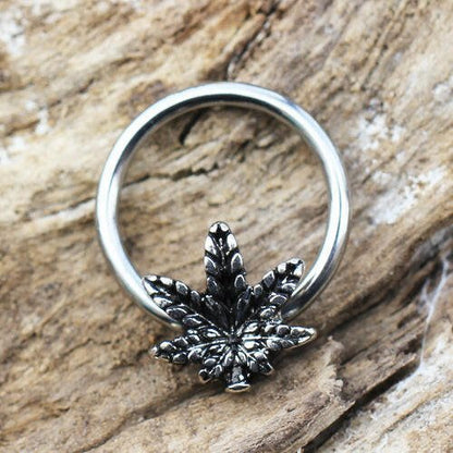 Stainless Steel Pot Leaf Snap-in Captive Bead Ring / Septum Ring Septum Ring 