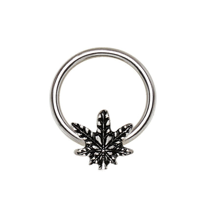 Stainless Steel Pot Leaf Snap-in Captive Bead Ring / Septum Ring