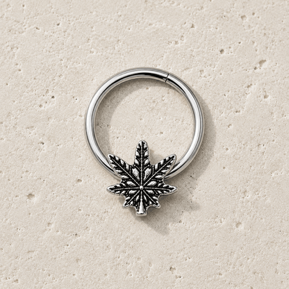 Stainless Steel Pot Leaf Captive Bead Septum Ring front view