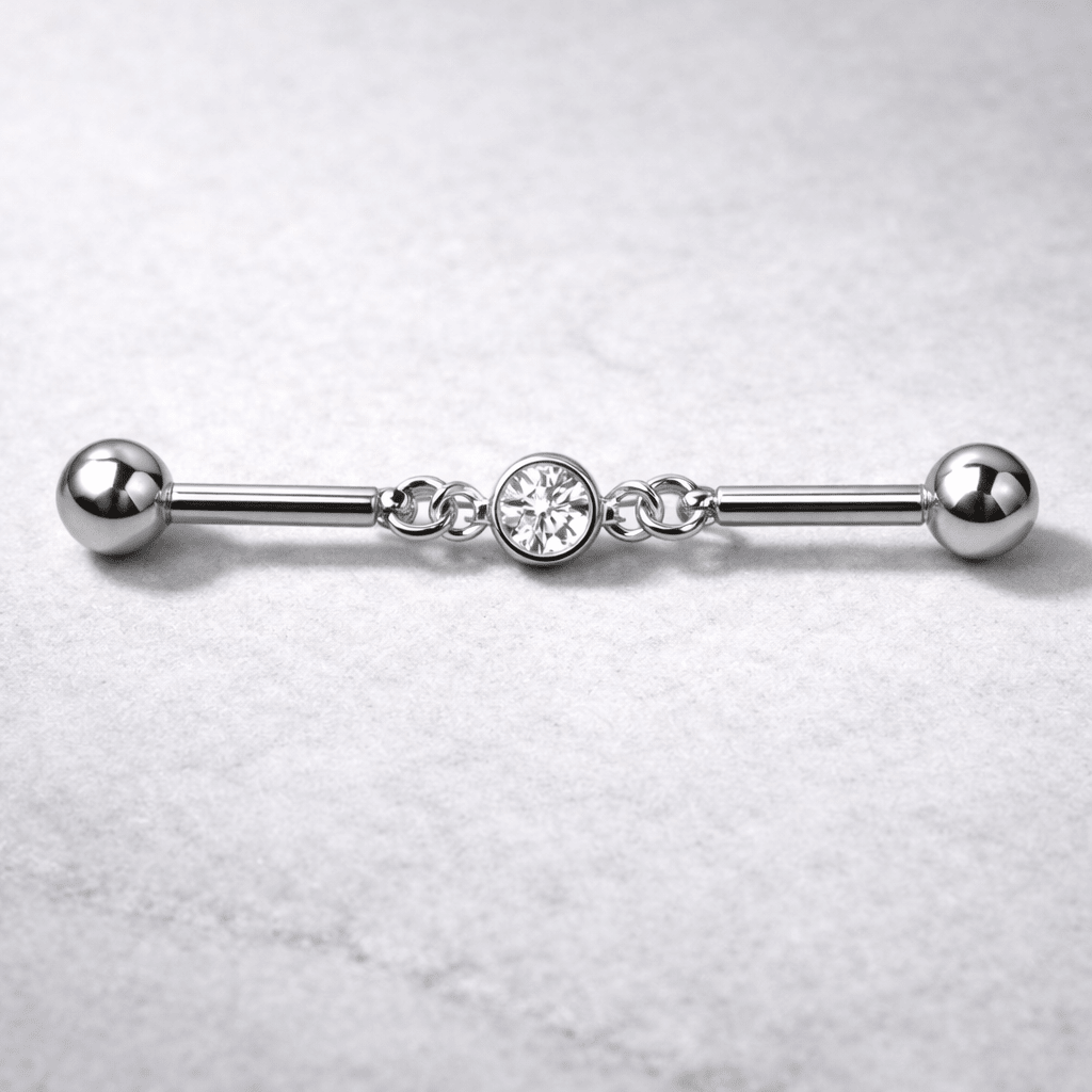 Stainless Steel Press Fit CZ Chain Industrial Barbell - Skin Metals