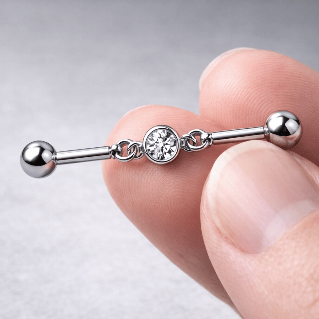 Stainless Steel Press Fit CZ Chain Industrial Barbell - Skin Metals