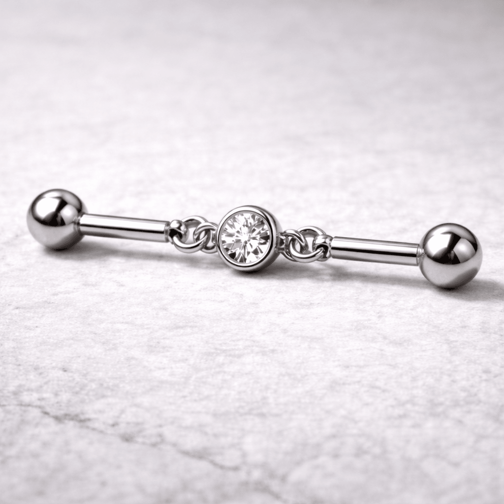 Stainless Steel Press Fit CZ Chain Industrial Barbell - Skin Metals