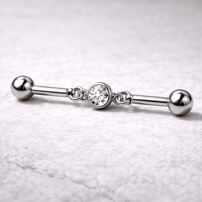 Stainless Steel Press Fit CZ Chain Industrial Barbell - Skin Metals